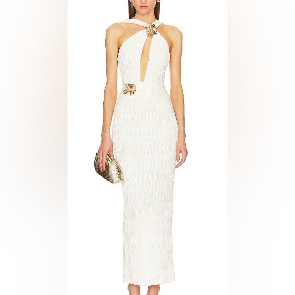 MICHAEL COSTELLO REVOLVE WHITE GOLD CUT OUT MADELINE MIDI DRESS SMALL - Picture 2 of 5